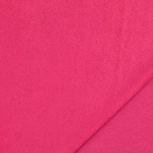 Alpenfleece Stoff pink, glatte Jersey-Seite und flauschige Abseite, ideal zum Nähen von warmer Winterkleidung.