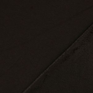 Alpenfleece Stoff schwarz, glatte Jersey-Seite und flauschige Abseite, ideal zum Nähen von warmer Winterkleidung.