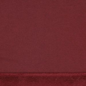 Detailaufnahme des Alpenfleece Stoffs in dunkelrot melange mit umgeklappter, flauschiger Kurzhaarflor-R&uuml;ckseite.