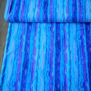 Badelycra Stoff in Aqua, Türkis und Violett gestreift: Hochwertiger Digitaldruck-Funktionsstoff als flach liegende Stoffbahn für Sport und Bademode.