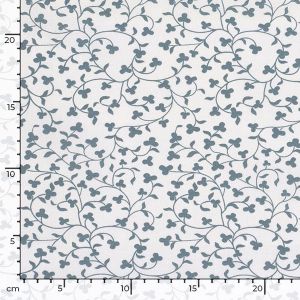 Baumwolle Popeline Stoff mit Ma&szlig;stab: Filigranes Blumenmuster in Sage auf Offwhite. 145 cm breit und 115 g/m&sup2; schwer.