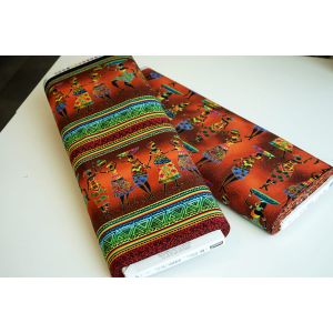 Leichter, sehr bunter Baumwollstoff aus der African Sunset Kollektion von Timeless Treasures. Der Stoff ist Bordürenartig, Längsrichtung in 3 Bahnen angelegt.