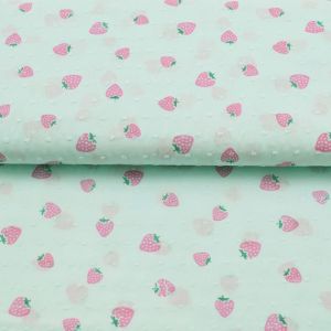 Baumwollstoff mit Erdbeere in mint