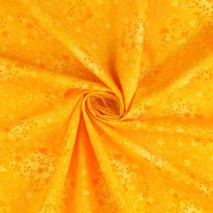 Nahaufnahme: Baumwollstoff Rankenmuster sonnengelb, hochwertiger Digitaldruck. Glatte Popeline für Patchwork & Mode – 100% Baumwolle von spitzentraum.ch.