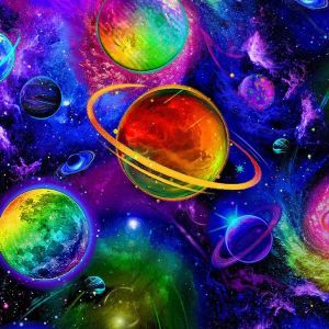 Baumwollstoff mit Weltall-Muster