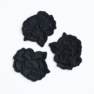 Blume Applikation schwarz - Satin Stickerei, 3 Stk.