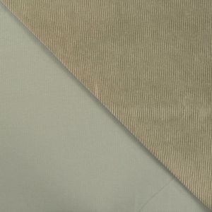 Elastischer Cord-Stoff in Khaki: Nahaufnahme der weichen Rippenstruktur auf der Vorderseite und der glatten R&uuml;ckseite. Online kaufen bei Spitzentraum.ch.
