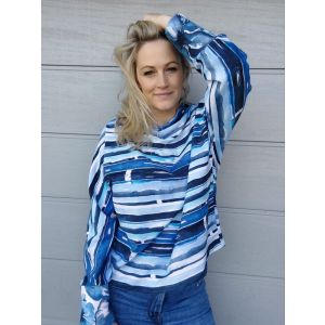 French Terry Stoff in blau gestreift zum Hoodies, Pullover & Trainingshosen für Jungs & Mädchen zu nähen