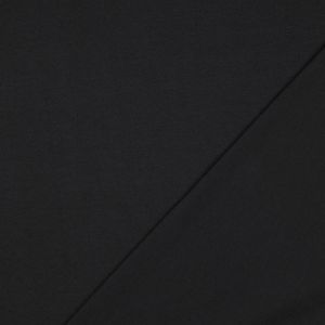 Schwarzer GOTS Sommersweat: rechts glatte Oberfläche, links die typische ungefasste French Terry Schlingenstruktur, nicht angeraut. 