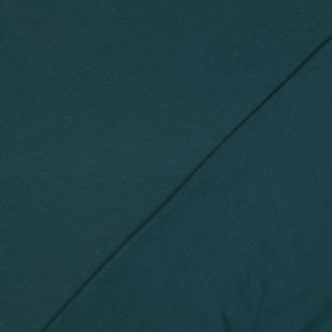 Waldgrüner GOTS Sommersweat: rechts glatte Oberfläche, links die typische ungefasste French Terry Schlingenstruktur, nicht angeraut. 