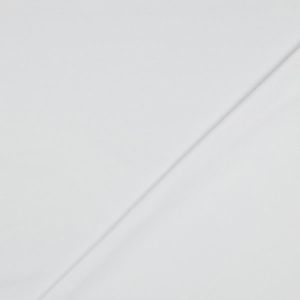 Weisser GOTS Sommersweat: rechts glatte Oberfläche, links die typische ungefasste French Terry Schlingenstruktur, nicht angeraut. 