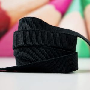 Gummiband mit quer verlaufenden Rippen in schwarz, 23mm breit um Bund für Unterhosen & Leggings zu nähen
