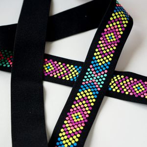 Gummiband in schwarz, getupft in pink, aqua, gelb und blau für Tanz und Kür, Cosplay & Fasnacht