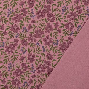 Jaquard Musselin Stoff Mauve mit Blumendruck