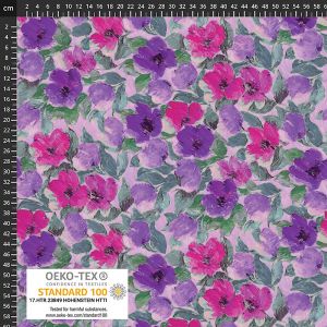 Jersey Stoff mit Pastell Blumen in pink und violett