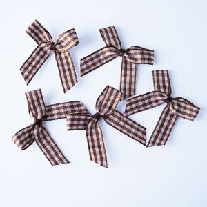 Karo-Schleifen Braun-Weiss, 5 Stk. &ndash; Rustikale Zierschleifen 5x4 cm