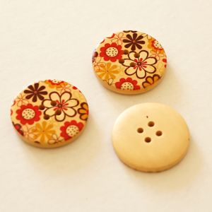 Holzknopf mit Blumenmuster - 3cm gross