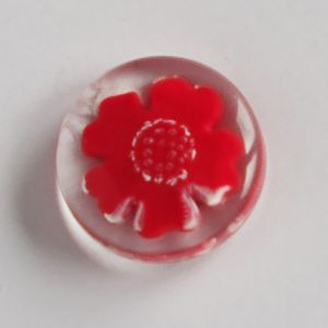 Roter Knopf mit Blumenmotiv - 15mm