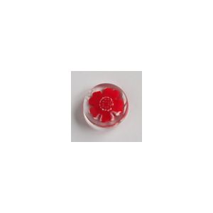 Roter Knopf mit Blumenmotiv - 15mm