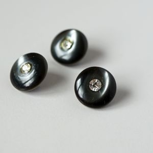 Kunststoffknopf in schwarz mit Strassstein - 11mm