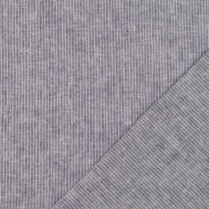 Leinen Baumwolle Stoff in denim melange, gestreift in offwhite