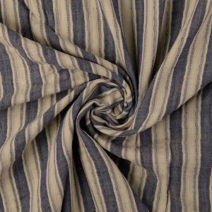 Musselin Stoff Double Gauze gestreift in Blau und Naturecru, 100% Baumwolle, weich fallende Webware f&uuml;r sommerliche Kleider und luftige Herrenhemden.