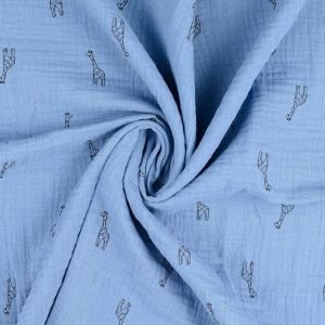 Musselin Stoff mit Giraffen in jeansblau zum Kinder- und Babykleider nähen