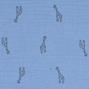 Musselin Stoff mit Giraffen in jeansblau zum Kinder- und Babykleider nähen