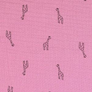 Musselin Stoff mit Giraffenmuster in malve um Kleider, Hemden, Hosen für Babies und Kinder zu nähen