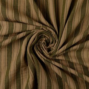 Musselin Stoff Double Gauze gestreift in oliv und beige, 100% Baumwolle, weich fallende Webware f&uuml;r sommerliche Kleider und luftige Herrenhemden.