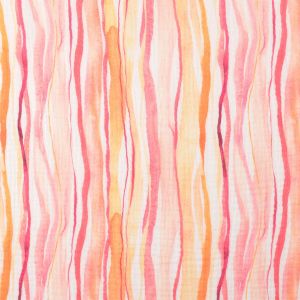 Detailansicht Musselin Digitaldruck Streifenmuster in Pink-Gelb, 100% Baumwolle, strukturierte Oberfl&auml;che der Double Gauze Webware.