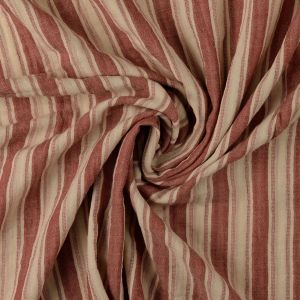 Musselin Stoff Double Gauze gestreift in Rostrot und Naturecru, 100% Baumwolle, weich fallende Webware f&uuml;r sommerliche Kleider und luftige Herrenhemden.