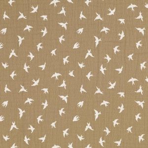 Musselin Stoff mit Vogelmuster in beige