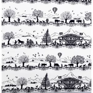 Scherenschnitt Wachstuch in weiss mit traditionell-trendiger, schweizer Musterung - für Taschen, Etuis; usw.