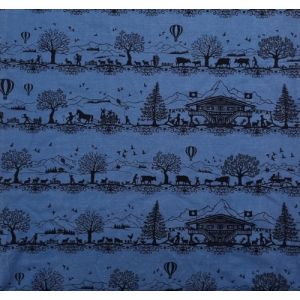 Scherenschnitt Wachstuch in blau mit traditionell-trendiger, schweizer Musterung - für Taschen, Etuis; usw.