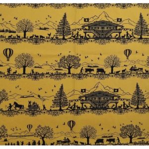 Scherenschnitt Wachstuch in ocker mit traditionell-trendiger, schweizer Musterung - für Taschen, Etuis; usw.