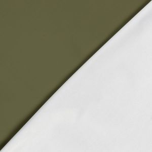Vorderseite in oliv und wei&szlig;e Mesh-R&uuml;ckseite des wasserdichten Outdoorstoffs Aqua-Protect. Ideal f&uuml;r L&auml;tzli & Stoffwindel-&Uuml;berz&uuml;ge.