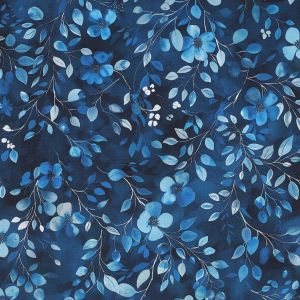 Popeline Stoff mit Blumen und Zweigenmuster in blau aus 100% Baumwolle um Blusen, Kleider, Taschen für Damen & Mädchen zu nähen