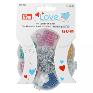 Bunte Metall Druckknöpfe 'Prym Love' in assortierten Farben mit Werkzeug - Durchmesser: 8mm - die Packung enthält 60 Stk. Druckknöpfe