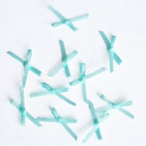 Satinschleifen in mint (10 Stk., 2.5cm) aus glänzendem Band. Ideal zum Nähen von Kleidung, Unterwäsche, für Deko & Bastelprojekte.