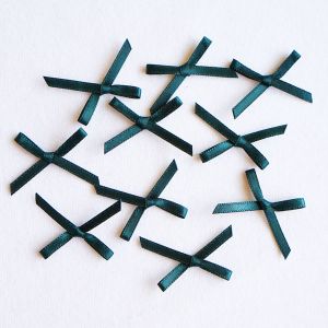 Elegante petrolgrüne Satinschleifen (10 Stk., 2.5cm) aus glänzendem Band. Ideal zum Nähen von Kleidung, Unterwäsche, für Deko & Bastelprojekte.