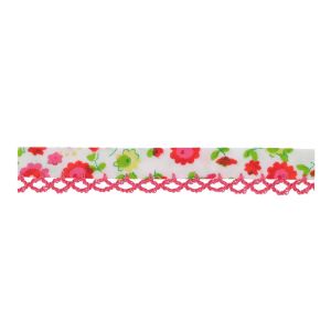 Schrägband mit Spitzenkante in altrosa und Blumenmuster in rosa