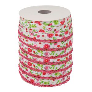 Schrägband mit Spitzenkante in altrosa und Blumenmuster in rosa