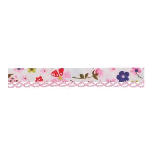 Schrägband mit Spitzenkante in rosa und Blumenmuster in rosa