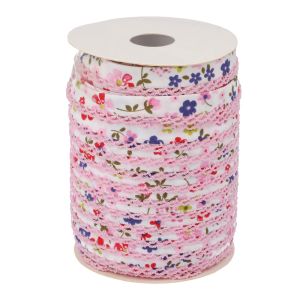 Schrägband mit Spitzenkante in rosa und Blumenmuster in rosa