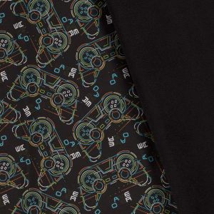 Softshell Stoff mit Controller - Spielkonsole Muster und fleece Futter