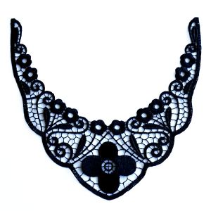 Spitzen-Dekolleté Guipure-Spitze Applikation schwarz 18cm breit 19cm hoch 100% Polyester für Kleider Blusen Trachten