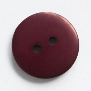 Schlichter, runder 2-Loch-Kunststoffknopf (20 mm) in dunkelrot mit glatter Oberfl&auml;che f&uuml;r Blusen, Strickjacken, Hosen.
