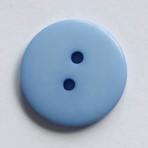Schlichter, runder 2-Loch-Kunststoffknopf (20 mm) in hellblau mit glatter Oberfl&auml;che f&uuml;r Blusen, Strickjacken, Hosen.