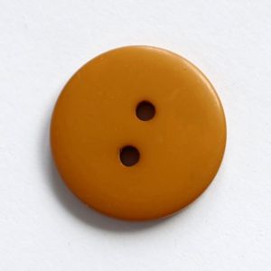 Schlichter, runder 2-Loch-Kunststoffknopf (20 mm) in senf mit glatter Oberfl&auml;che f&uuml;r Blusen, Strickjacken, Hosen.